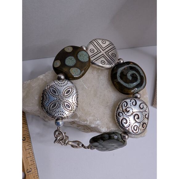 Brighton Ceramic & Silver Tone Link Bracelet 7.5 Inch Adjustable - Picture 6 of 10